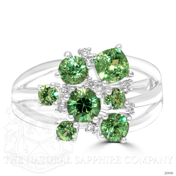 1.43 Ct. Demantoid Garnet Natural Diamond Pave Ring, 18K White Gold