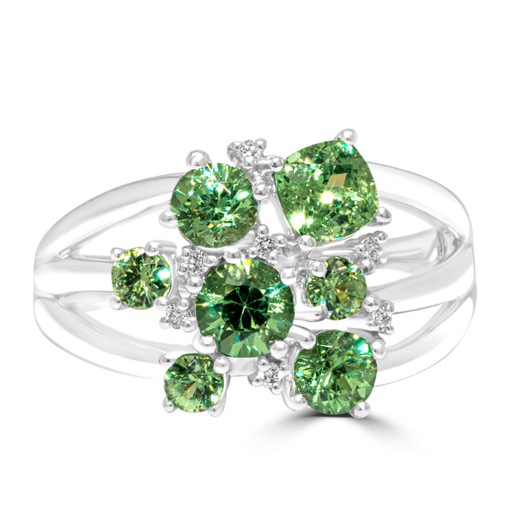 1.43 Ct. Demantoid Garnet Natural Diamond Pave Ring, 18K White Gold