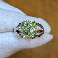 1.43 Ct. Demantoid Garnet Natural Diamond Pave Ring, 18K White Gold Image
