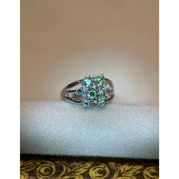 1.43 Ct. Demantoid Garnet Natural Diamond Pave Ring, 18K White Gold