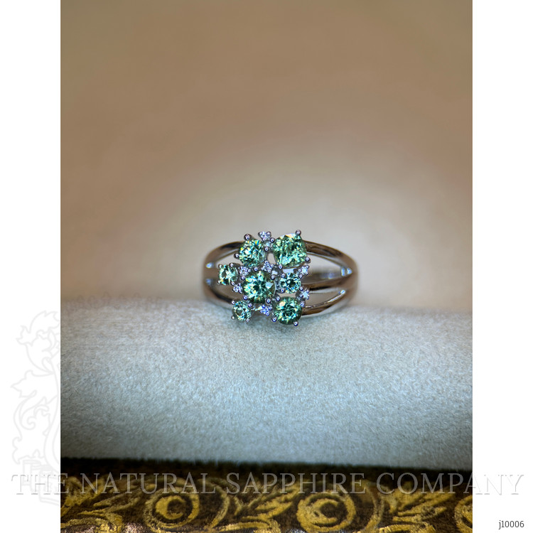 1.43 Ct. Demantoid Garnet Natural Diamond Pave Ring, 18K White Gold