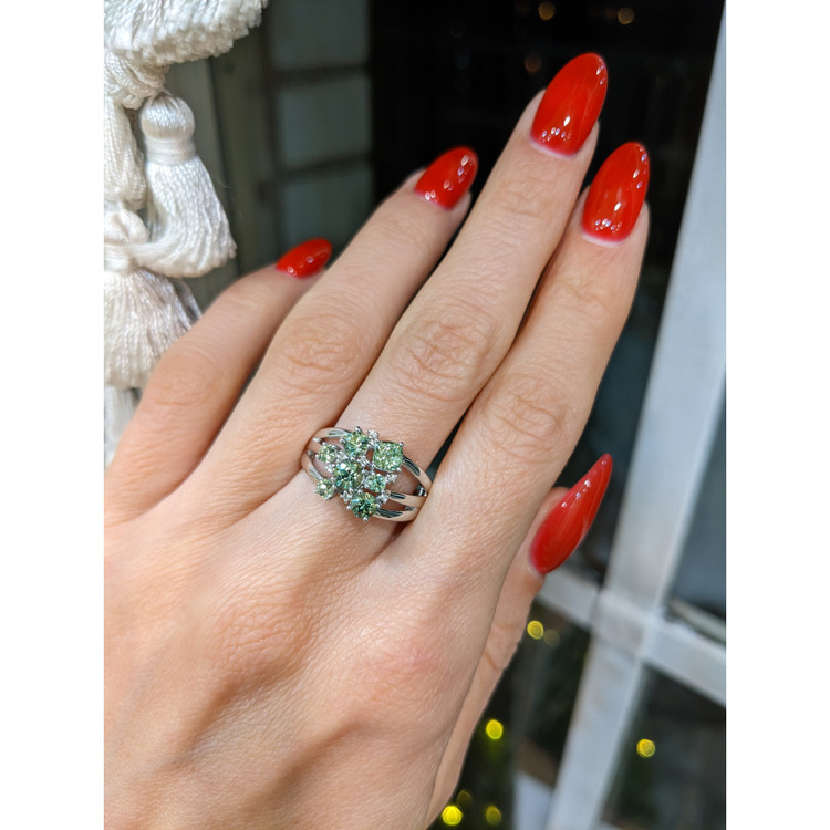 1.43 Ct. Demantoid Garnet Natural Diamond Pave Ring, 18K White Gold