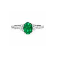 0.79 Ct. Emerald and Natural Diamond Three Stone Ring, Platinum 950 Video