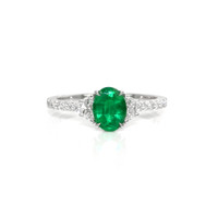 0.79 Ct. Emerald Natural Diamond Three Stone Ring, Platinum 950 Video