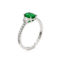 0.79 Ct. Emerald Natural Diamond Three Stone Ring, Platinum 950 Image