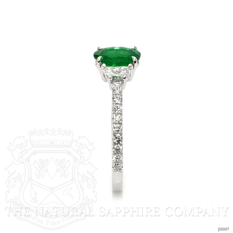 0.79 Ct. Emerald and Natural Diamond Three Stone Ring, Platinum 950