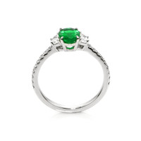 0.79 Ct. Emerald Natural Diamond Three Stone Ring, Platinum 950 Image