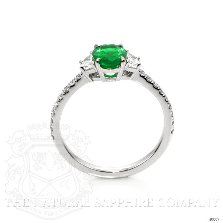 0.79 Ct. Emerald and Natural Diamond Three Stone Ring, Platinum 950