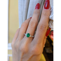 0.79 Ct. Emerald Natural Diamond Three Stone Ring, Platinum 950 Life Style