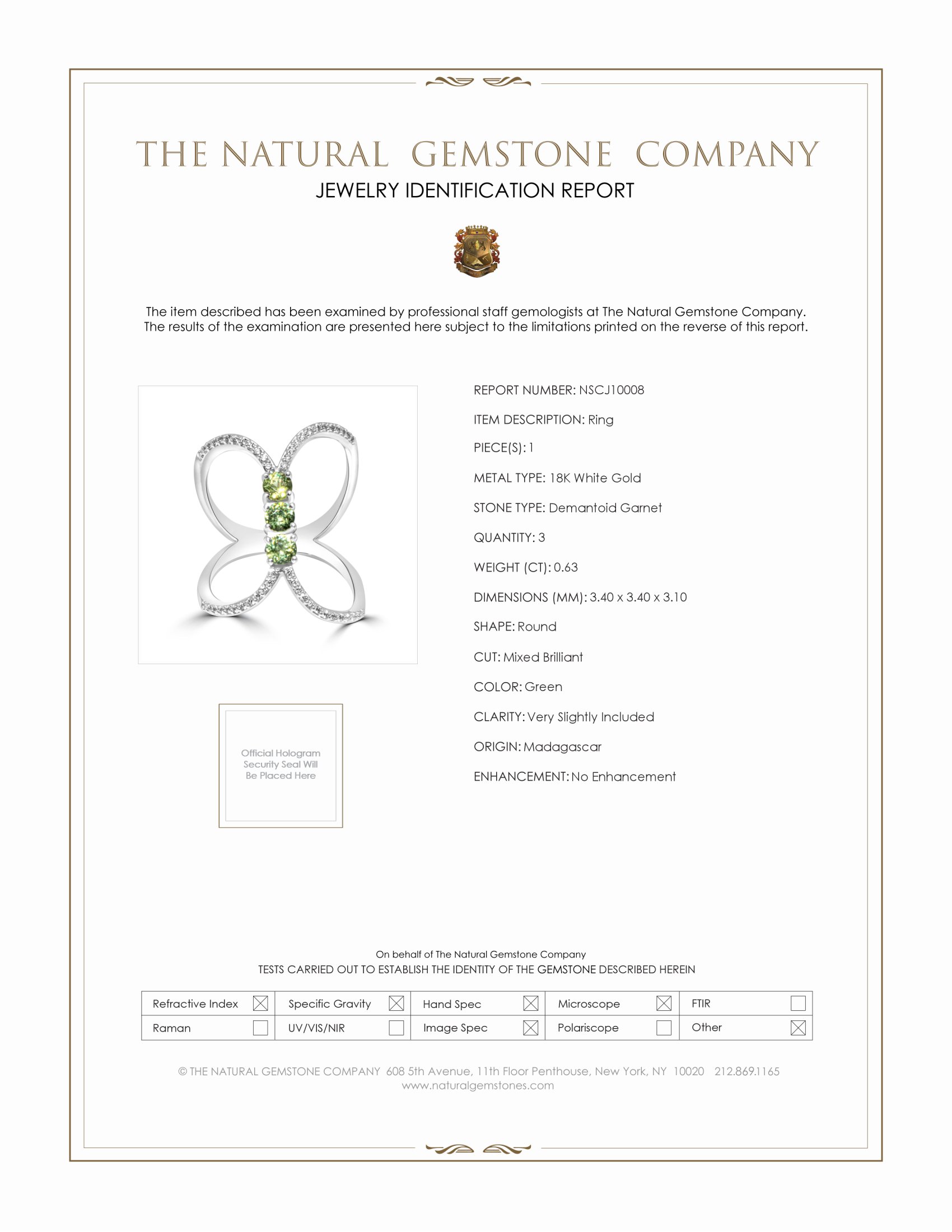 0.63 Ct. Demantoid Garnet Natural Diamond Pave Ring, 18K White Gold