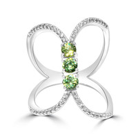 0.63 Ct. Demantoid Garnet Natural Diamond Pave Ring, 18K White Gold Image
