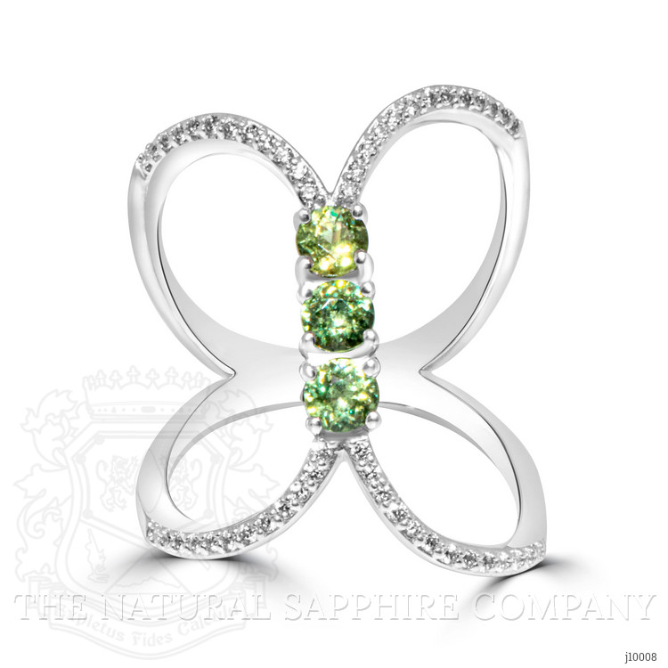 0.63 Ct. Demantoid Garnet Natural Diamond Pave Ring, 18K White Gold
