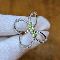0.63 Ct. Demantoid Garnet Natural Diamond Pave Ring, 18K White Gold Image