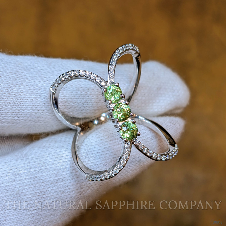 0.63 Ct. Demantoid Garnet Natural Diamond Pave Ring, 18K White Gold
