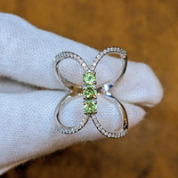 0.63 Ct. Demantoid Garnet Natural Diamond Pave Ring, 18K White Gold Image