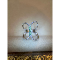 0.63 Ct. Demantoid Garnet Natural Diamond Pave Ring, 18K White Gold Life Style