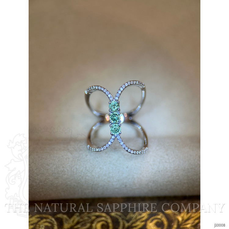 0.63 Ct. Demantoid Garnet Natural Diamond Pave Ring, 18K White Gold