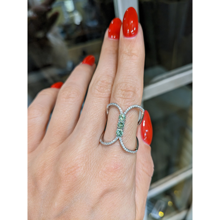 0.63 Ct. Demantoid Garnet Natural Diamond Pave Ring, 18K White Gold