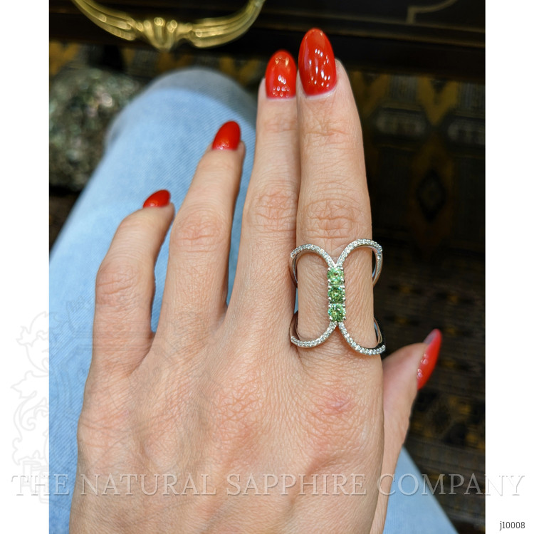 0.63 Ct. Demantoid Garnet Natural Diamond Pave Ring, 18K White Gold