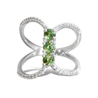 0.63 Ct. Demantoid Garnet Natural Diamond Pave Ring, 18K White Gold Image