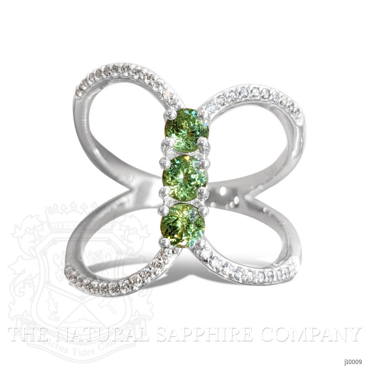 0.63 Ct. Demantoid Garnet Natural Diamond Pave Ring, 18K White Gold