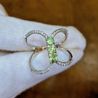 0.63 Ct. Demantoid Garnet Natural Diamond Pave Ring, 18K White Gold Image