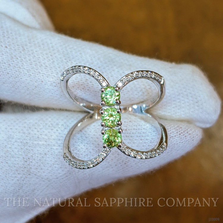 0.63 Ct. Demantoid Garnet Natural Diamond Pave Ring, 18K White Gold