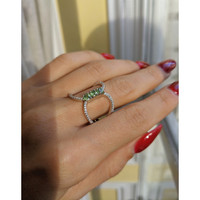 0.63 Ct. Demantoid Garnet Natural Diamond Pave Ring, 18K White Gold Life Style