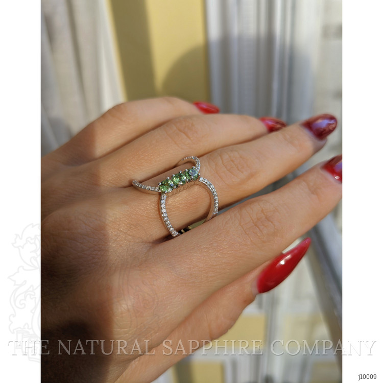 0.63 Ct. Demantoid Garnet Natural Diamond Pave Ring, 18K White Gold