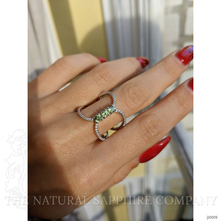 0.63 Ct. Demantoid Garnet Natural Diamond Pave Ring, 18K White Gold