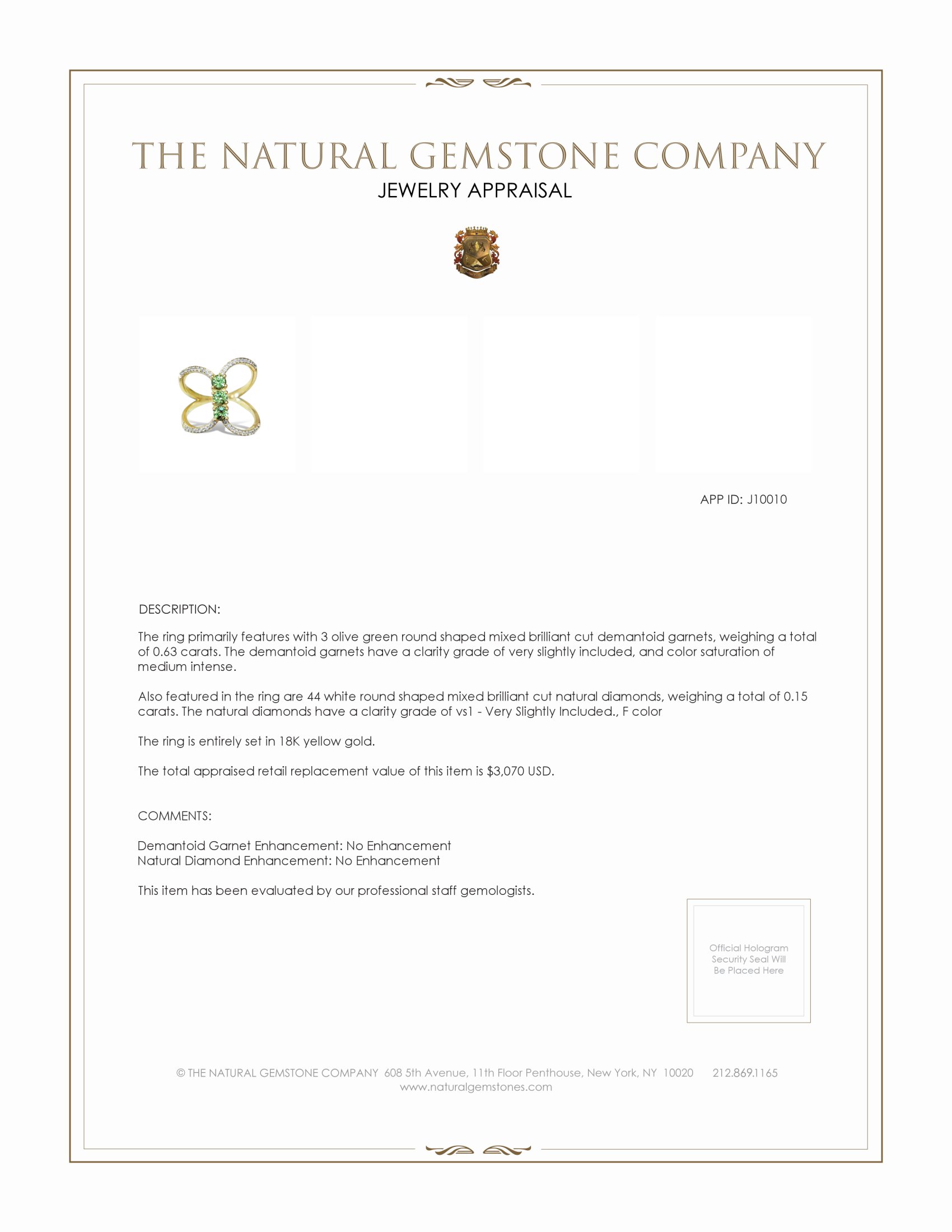 0.63 Ct. Olive Green Demantoid Garnet and Natural Diamond Pave Ring, 18K Yellow Gold