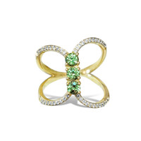 0.63 Ct. Demantoid Garnet Natural Diamond Pave Ring, 18K Yellow Gold Image