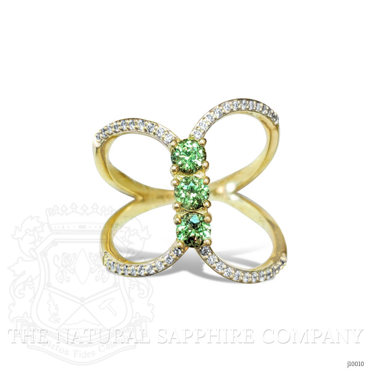0.63 Ct. Demantoid Garnet Natural Diamond Pave Ring, 18K Yellow Gold