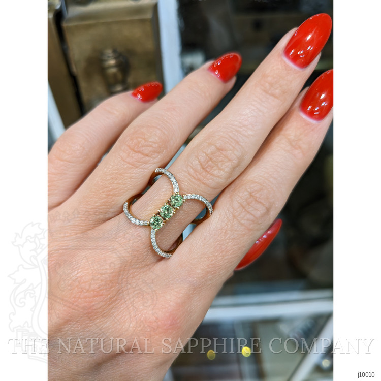 0.63 Ct. Demantoid Garnet Natural Diamond Pave Ring, 18K Yellow Gold