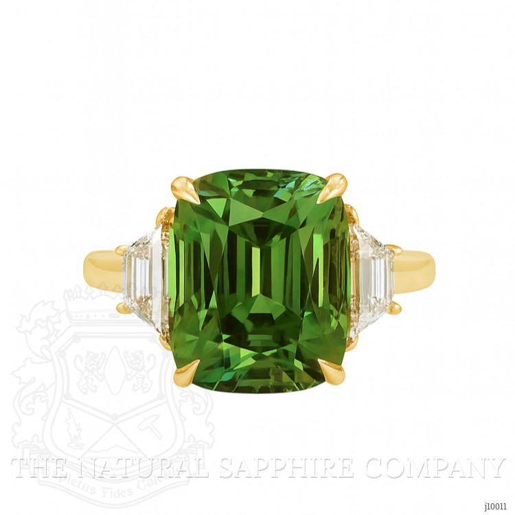 6.04 Ct. Tourmaline Natural Diamond Three Stone Ring, 18K Yellow Gold