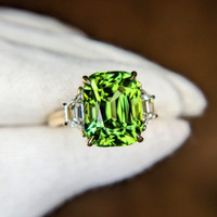 6.04 Ct. Tourmaline Natural Diamond Three Stone Ring, 18K Yellow Gold Image