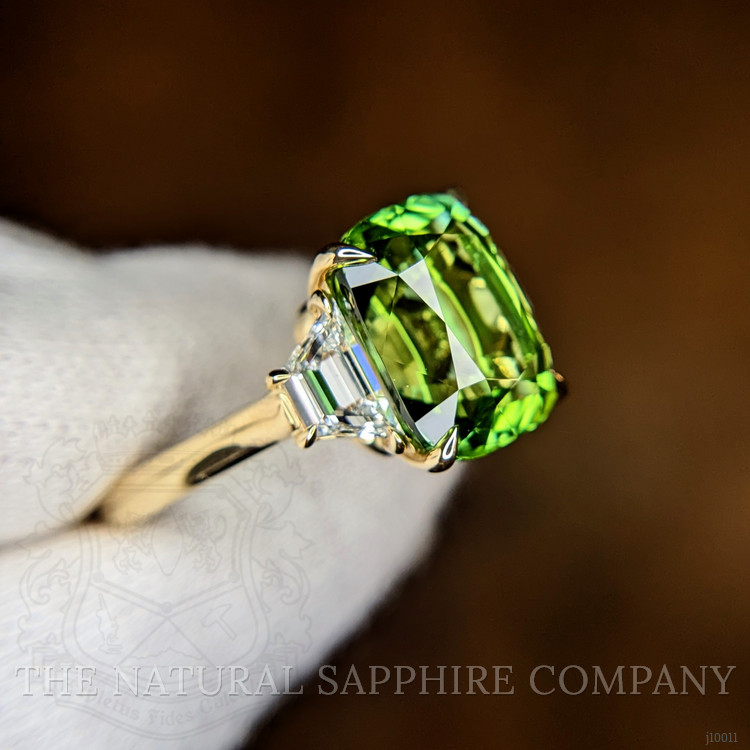 6.04 Ct. Tourmaline Natural Diamond Three Stone Ring, 18K Yellow Gold
