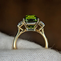 6.04 Ct. Tourmaline Natural Diamond Three Stone Ring, 18K Yellow Gold Image