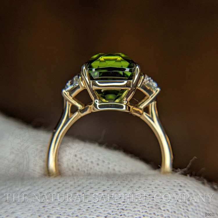 6.04 Ct. Tourmaline Natural Diamond Three Stone Ring, 18K Yellow Gold