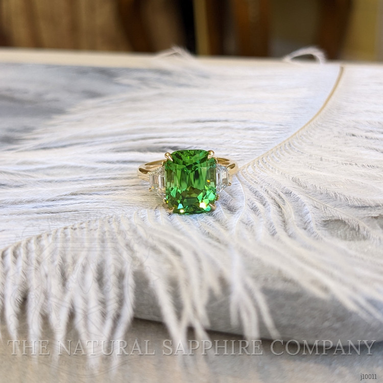 6.04 Ct. Tourmaline Natural Diamond Three Stone Ring, 18K Yellow Gold