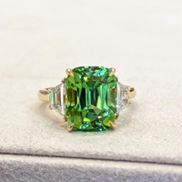 6.04 Ct. Tourmaline Natural Diamond Three Stone Ring, 18K Yellow Gold Life Style