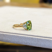 6.04 Ct. Tourmaline Natural Diamond Three Stone Ring, 18K Yellow Gold Life Style