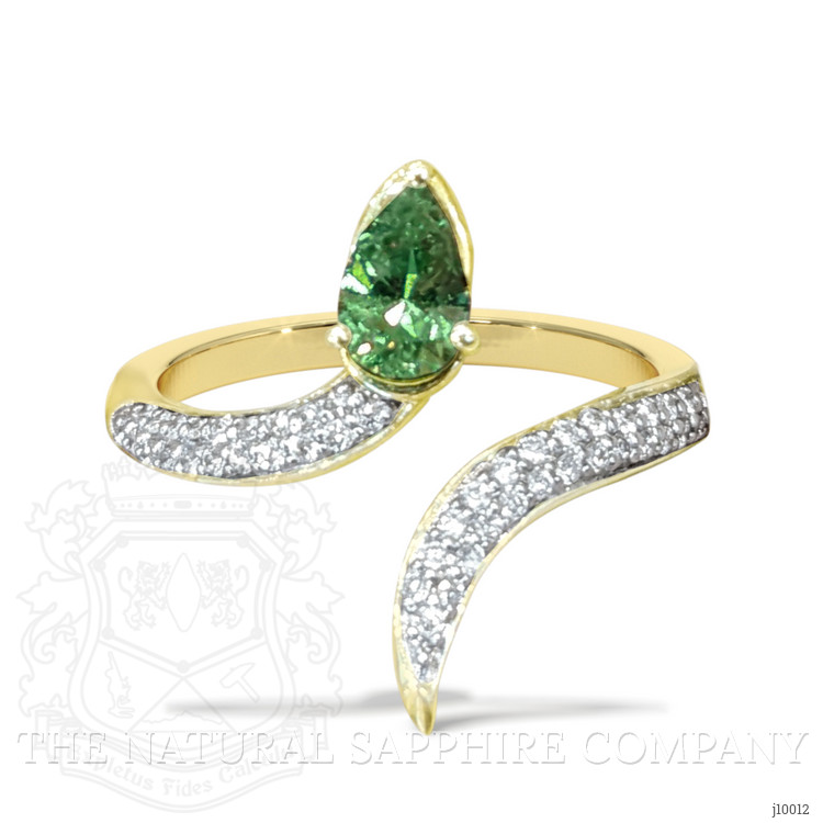0.68 Ct. Demantoid Garnet Natural Diamond Pave Ring, 18K Yellow Gold