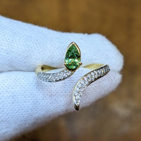 0.68 Ct. Demantoid Garnet Natural Diamond Pave Ring, 18K Yellow Gold Image