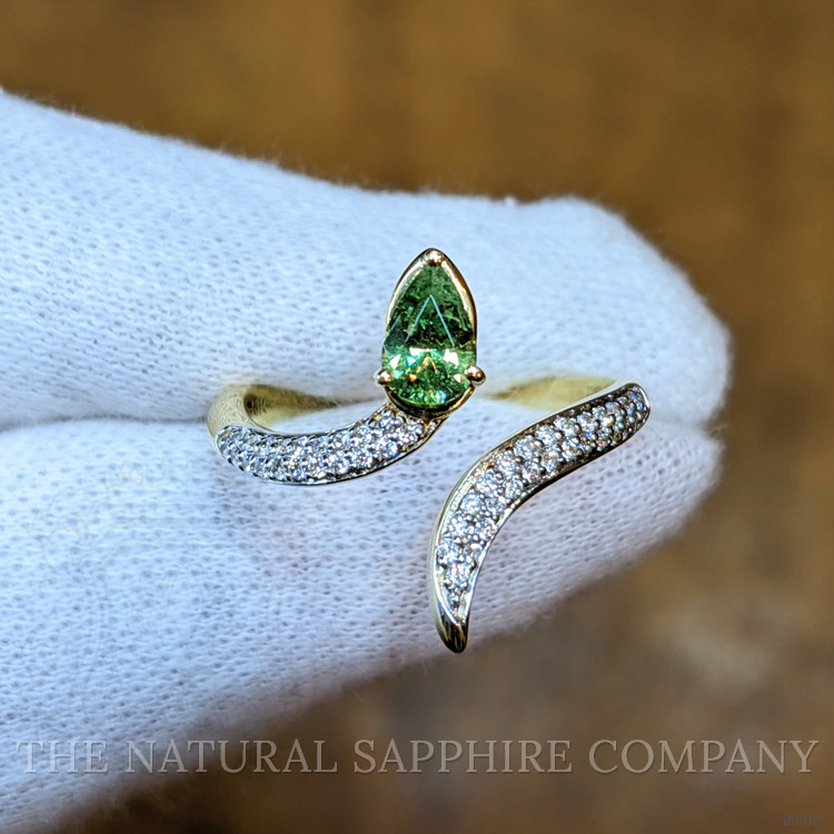 0.68 Ct. Demantoid Garnet Natural Diamond Pave Ring, 18K Yellow Gold