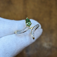 0.68 Ct. Demantoid Garnet Natural Diamond Pave Ring, 18K Yellow Gold Image
