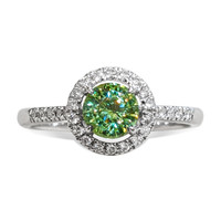 0.87 Ct. Demantoid Garnet Natural Diamond Pave Ring, 18K White Gold Image
