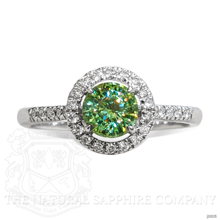 0.87 Ct. Demantoid Garnet Natural Diamond Pave Ring, 18K White Gold