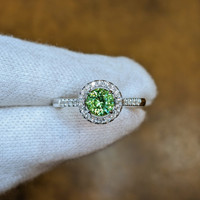 0.87 Ct. Demantoid Garnet Natural Diamond Pave Ring, 18K White Gold Image