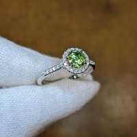 0.87 Ct. Demantoid Garnet Natural Diamond Pave Ring, 18K White Gold Image